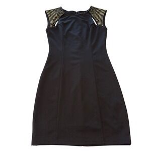 BLVD Women's Black Studded Shoulder Cut Out Sheath Mini Dress Size Small classy